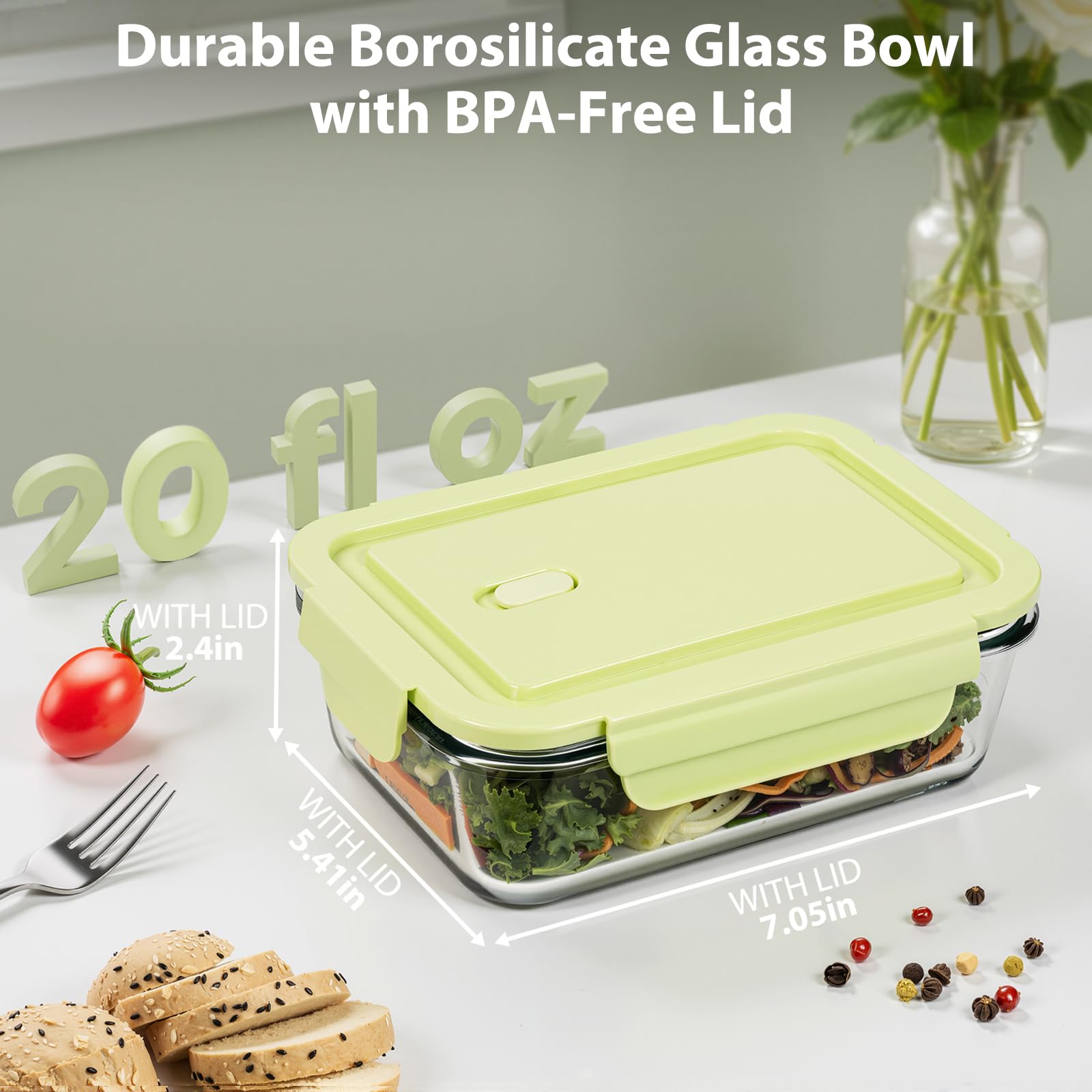 5 Pack 25oz Glass Meal Prep Containers with Air Vent Lids, Borosilicate Glass Food Storage Container with Snap Airtight Lids for Lunch, Food Prep, Microwave, Oven, Freezer & Dishwasher Safe, BPA-Free