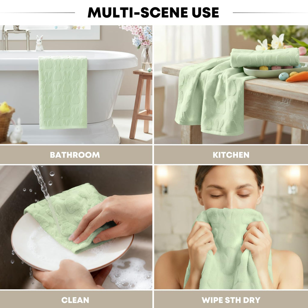 Artoid Mode 2 Pcs Beige 3D Rabbit Jacquard Easter Hand Towels for Bathroom, 100% Cotton Soft Absorbent Bathroom Decor Towels, 13.7 x 29.5 Inch