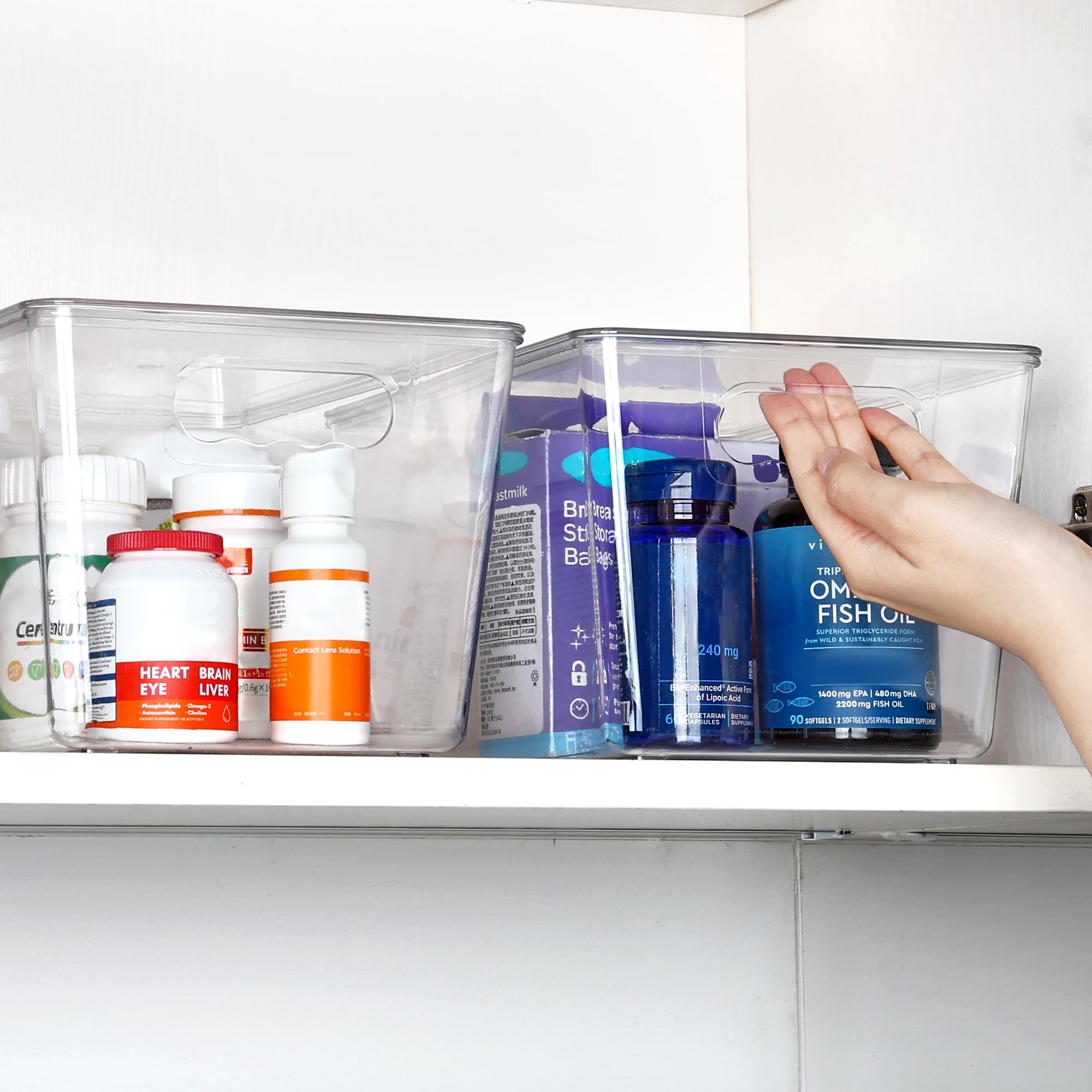 Vtopmart 6 Pack Clear Stackable Storage Bins with Lids, Large Plastic Containers with Handle for Pantry Organizer and Storage,Perfect for Bathroom,Cabinet,Kitchen,Fridge,Closet Organization