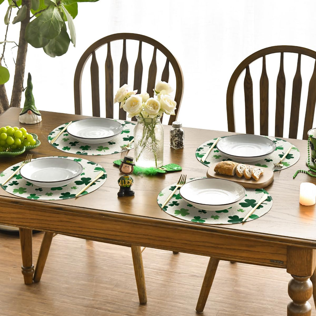 Artoid Mode Green Shamrock St. Patrick's Day Placemats Set of 4, 12x18 Inch Seasonal Spring Table Mats for Party Kitchen Dining Decoration