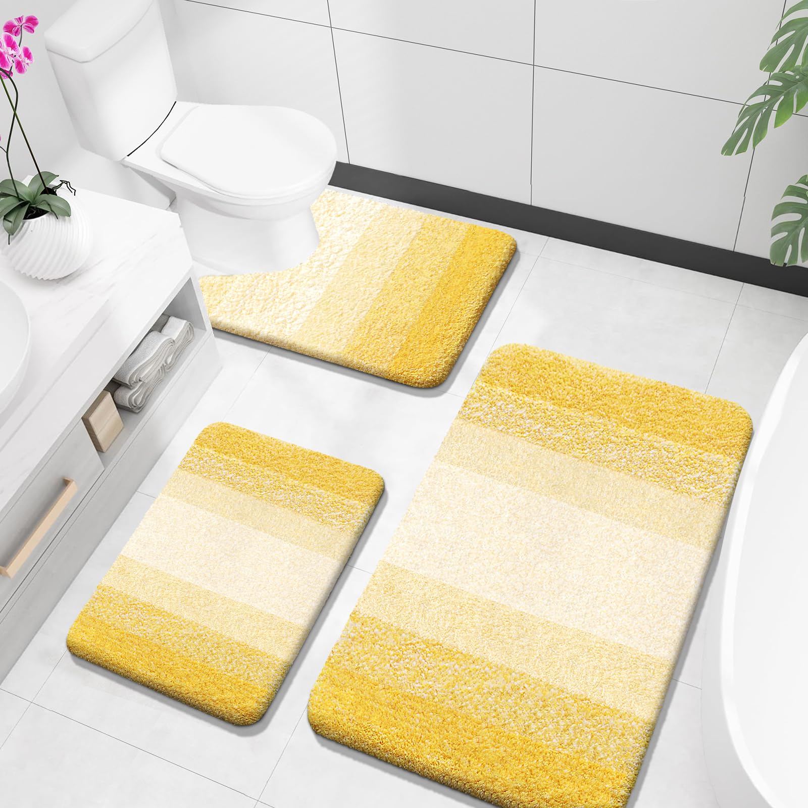 OLANLY Bathroom Rugs Sets 3 Piece, Soft Absorbent Microfiber Bath Mats and U-Shaped Contour Toilet Rug, Machine Wash Dry, Plush Shaggy Bath Mat Set for Bathroom (30"x20"+24"x16"+24"x20", Grey)