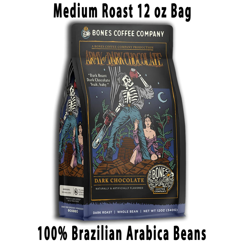 Bones Coffee Company Highland Grog, Butterscotch Caramel Flavored Coffee, Medium Roast Low Acid Arabica Beans Compatible with Auto drip and French Press Coffee Maker, 12 Oz Ground