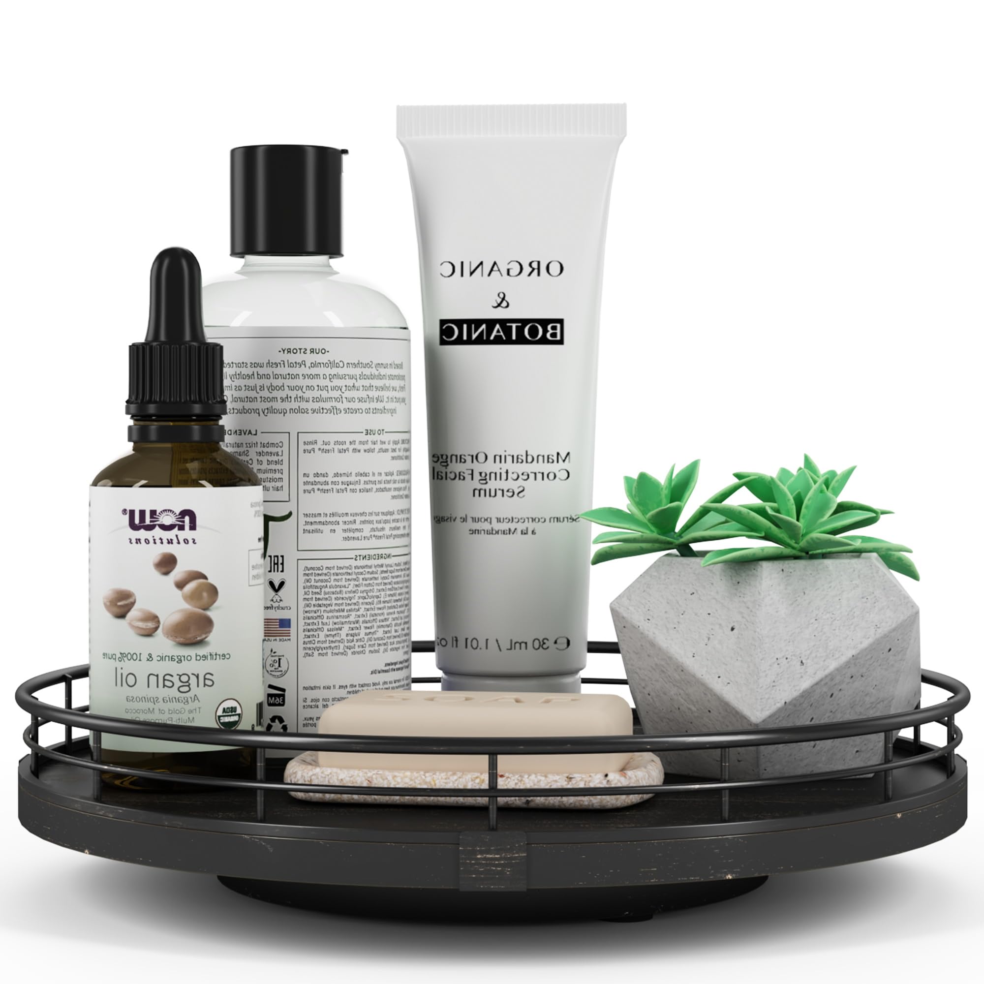 Farmhouse Oak 9" Lazy Susan Turntable Organizer for Cabinet, Round Wooden Lazy Susan Organization and Storage for Dining Table, Pantry, Kitchen, Countertop, Cupboard,Home Decor, Walnut Wood