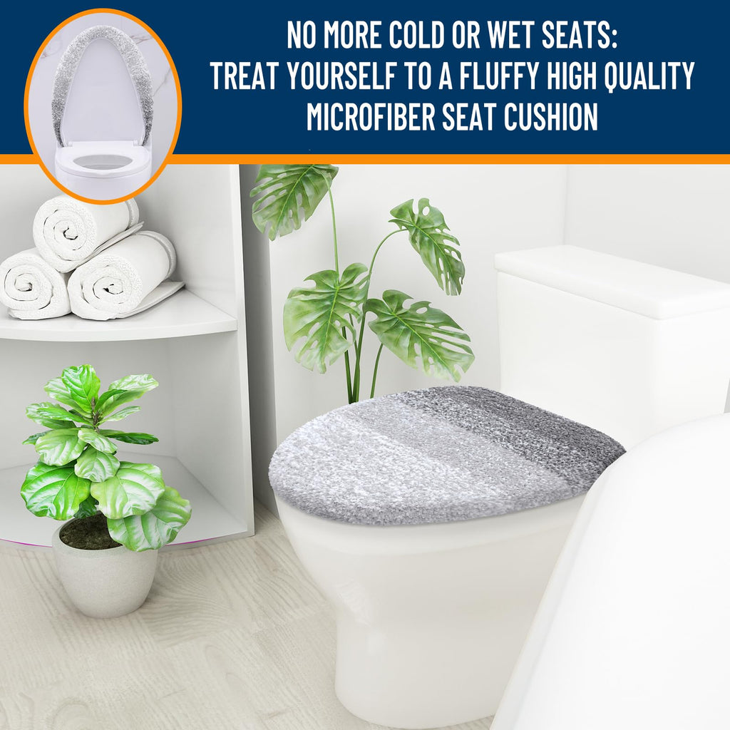 OLANLY Soft Microfiber Bathroom Toilet Lid Cover, Machine Washable Seat Covers, 17.5x15, Stays in Place Rubber Backing, Fits Most Round, Elongated and Oblong Lids, Accessories Decor, Gray