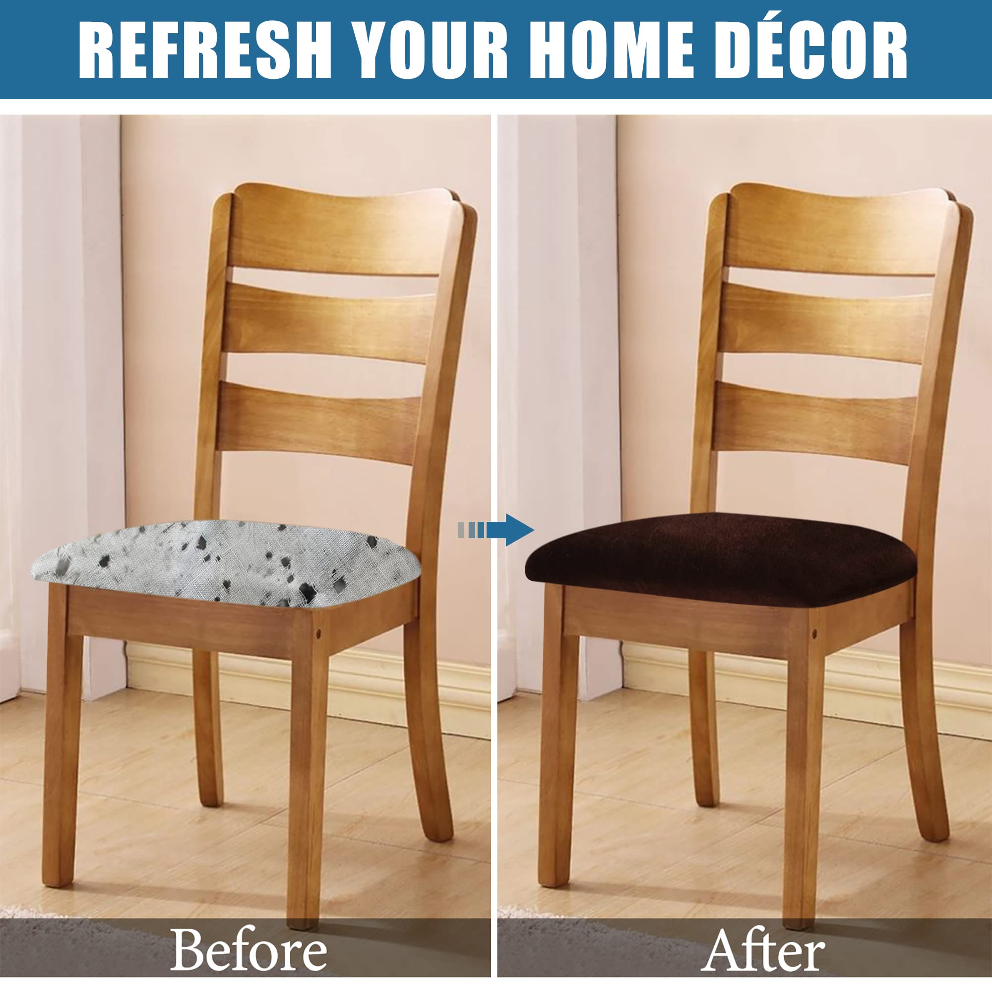 Smiry Velvet Seat Covers for Dining Room Chair Set of 4, Stretch Fit Removable Washable Chair Seat Cushion Protector Slipcovers with Ties, Black