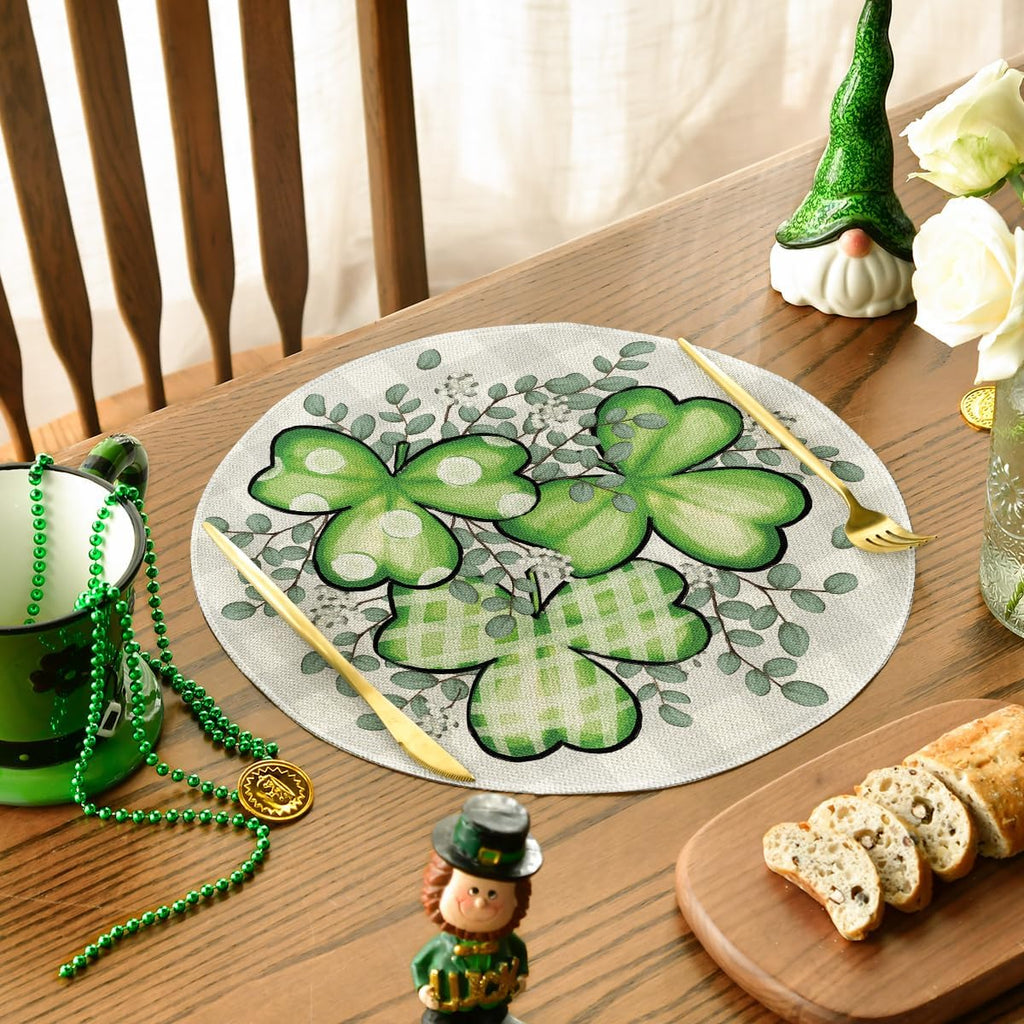 Artoid Mode Bufflao Plaid Shamrock St. Patrick's Day Placemats Set of 4, 12x18 Inch Seasonal Spring Table Mats for Party Kitchen Dining Decoration