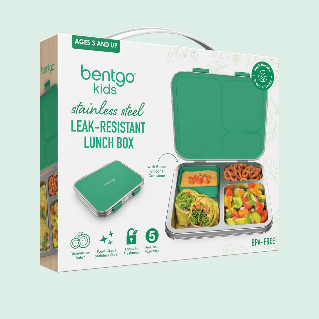 Bentgo Kids Stainless Steel Leak-Resistant Lunch Box - 3-Compartments with Bonus Silicone Container, Durable, Eco-Friendly, Dishwasher Safe, BPA-Free, Ideal for School, Ages 3+ (Blue)