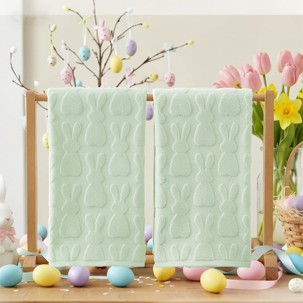 Artoid Mode 2 Pcs Beige 3D Rabbit Jacquard Easter Hand Towels for Bathroom, 100% Cotton Soft Absorbent Bathroom Decor Towels, 13.7 x 29.5 Inch