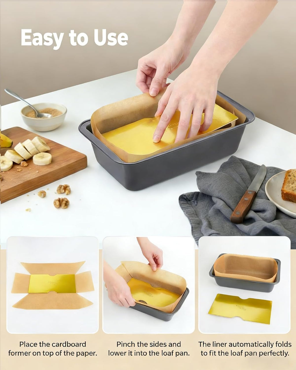 100 Pcs Loaf Pan Liners for Baking Bread 9x5 Inch, Bread Pan Liners with Cardboard Formers, Non-Stick Pre Cut Unbleached Parchment Paper for Loaf Pan