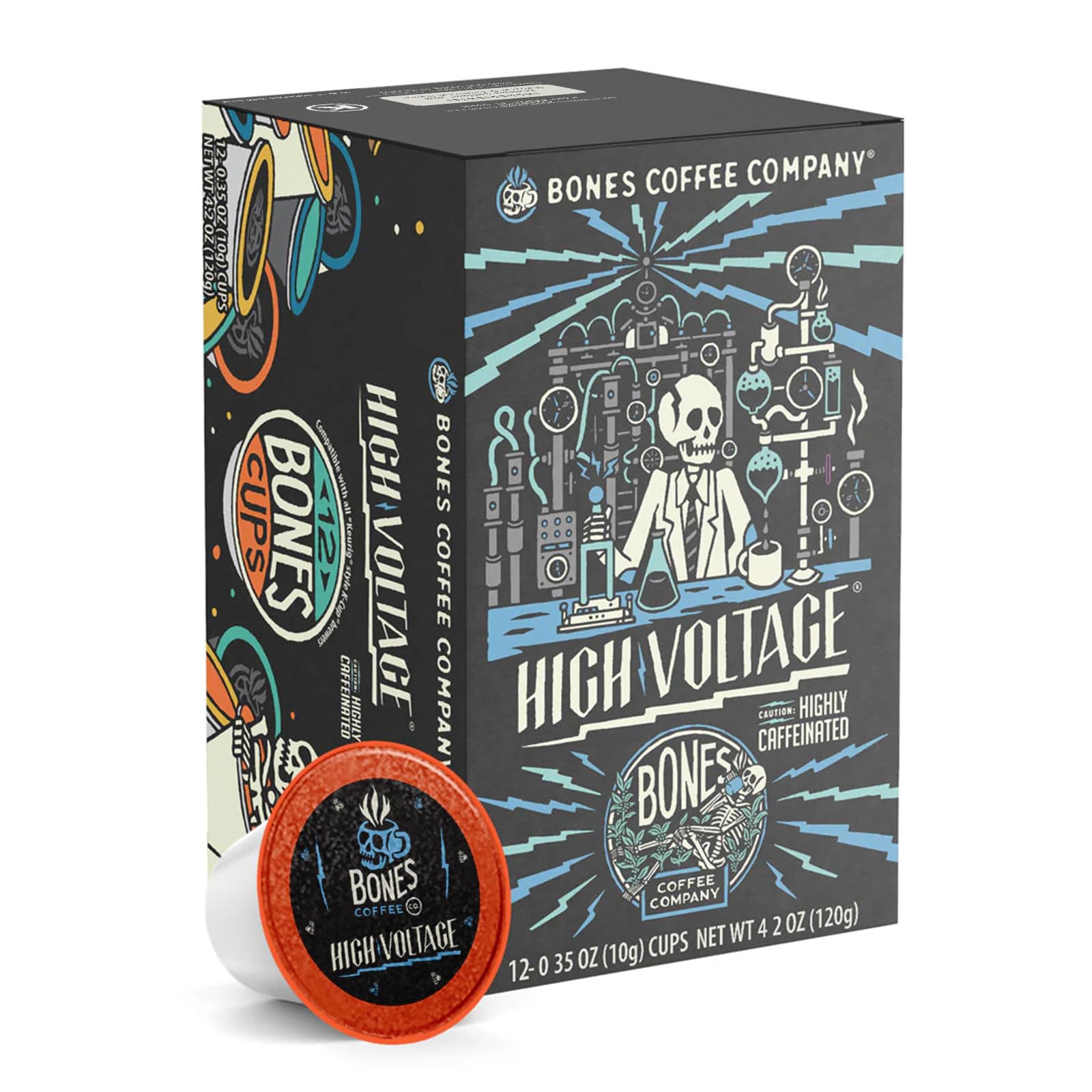 Bones Coffee Company Flavored Coffee Bones Cups Highland Grog Butterscotch Caramel | 12ct Single-Serve Coffee Pods Compatible with Keurig 1.0 & 2.0 Keurig Coffee Maker