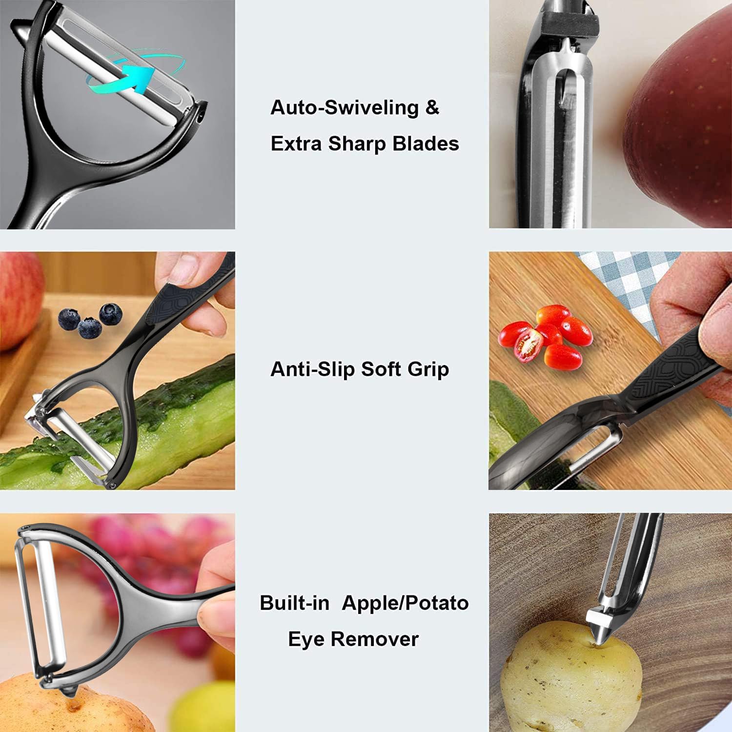Vegetable Peeler, Potato Peelers for Kitchen Stainless Steel Multi-function Set Fruit Peeler For Kitchen and Household Tools Y & I Shape Swivel Blades for Fruit Vegetables(Black)