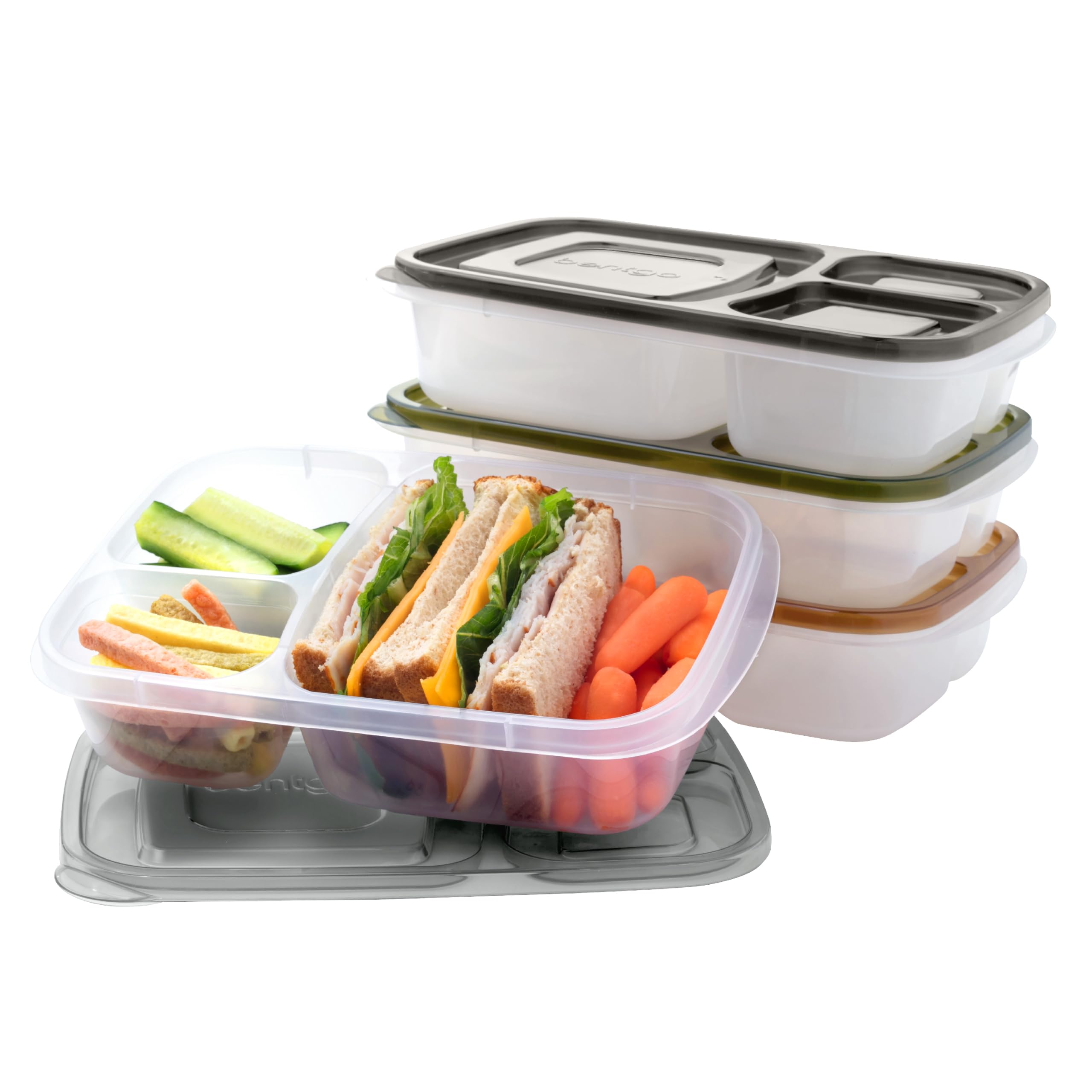 Bentgo Easyboxes - Original Stackable Lunch Boxes - Reusable 3-Compartment Food Containers for Kids and Adults - Bento Lunch Box for Meal Prep, School, & Work - BPA Free, Set of 4 (Classic)