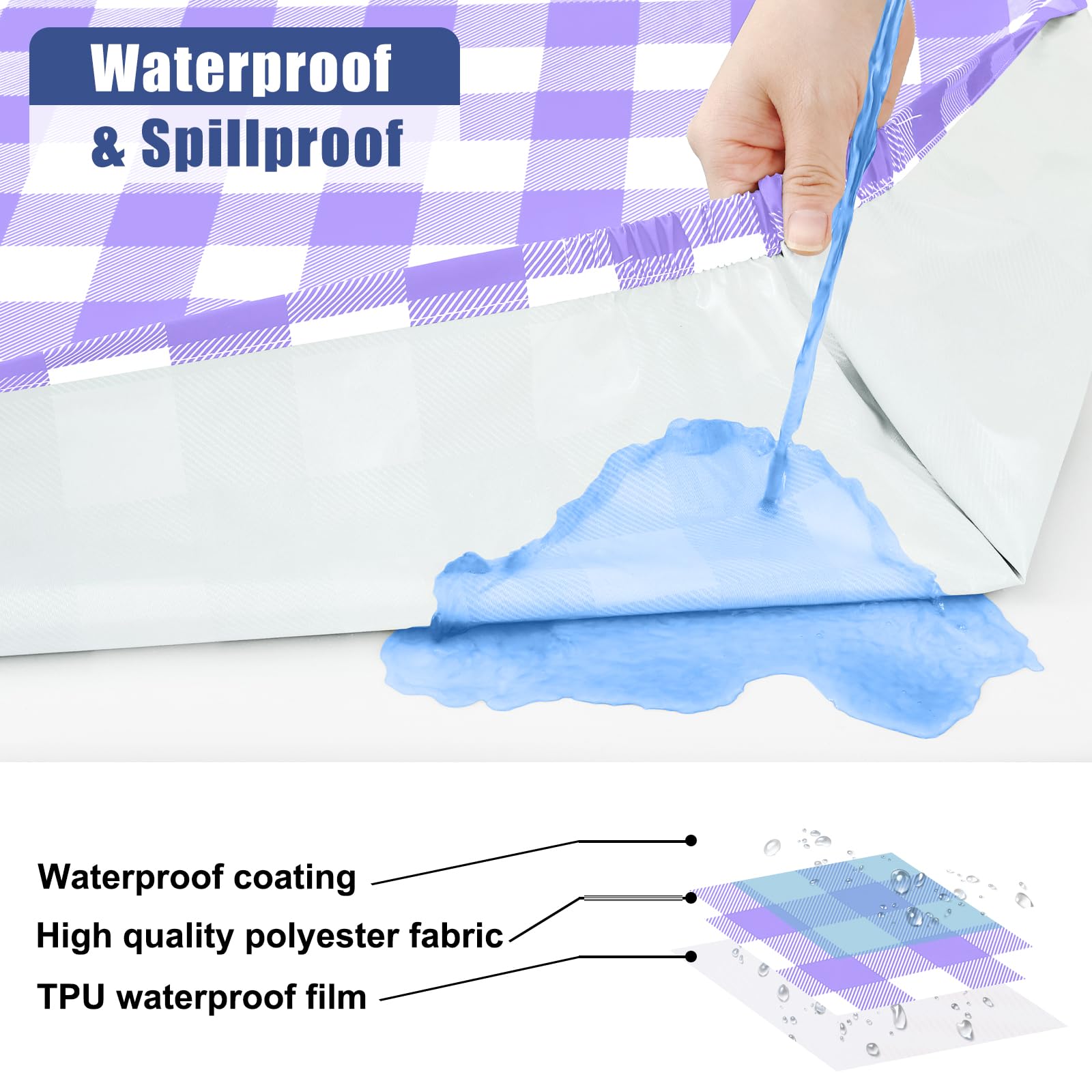 Smiry Picnic Table Cover with Bench Covers, Waterproof Elastic Fitted Tablecloths for 6 Foot Rectangle Tables, Washable Buffalo Plaid Tablecloth for Camping, Outdoor (Black & White, 30"x72")