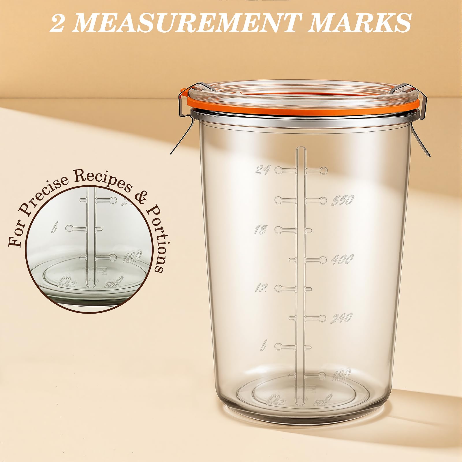 Freshmage Canning Jars 27 oz 2 Pack, Sourdough Starter Jars with 2 Lids Per Jar (Glass Sealing Lid & Plastic Lid), 800ML Wide Mouth Airtight Glass Storage Containers for Pickles, Yogurt, Pasta, Cereal