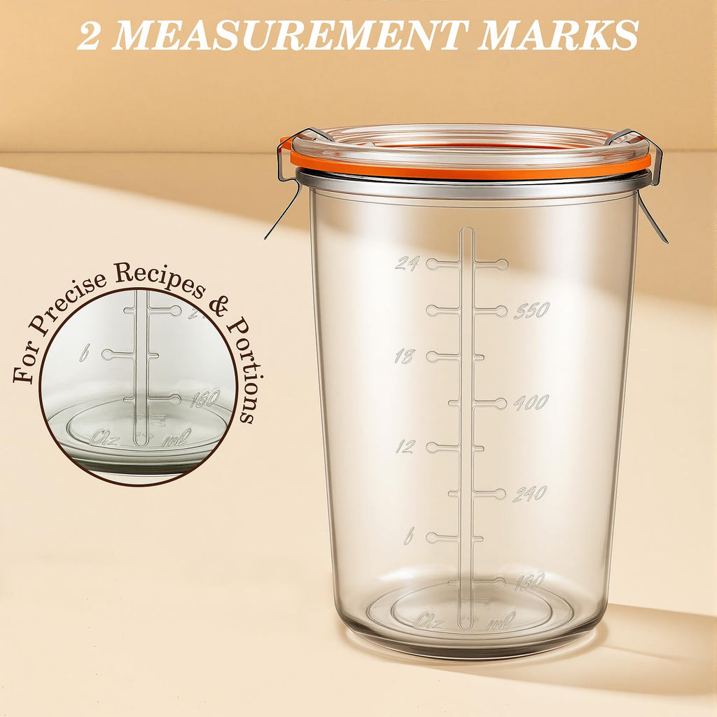 Freshmage Canning Jars 27 oz 2 Pack, Sourdough Starter Jars with 2 Lids Per Jar (Glass Sealing Lid & Plastic Lid), 800ML Wide Mouth Airtight Glass Storage Containers for Pickles, Yogurt, Pasta, Cereal