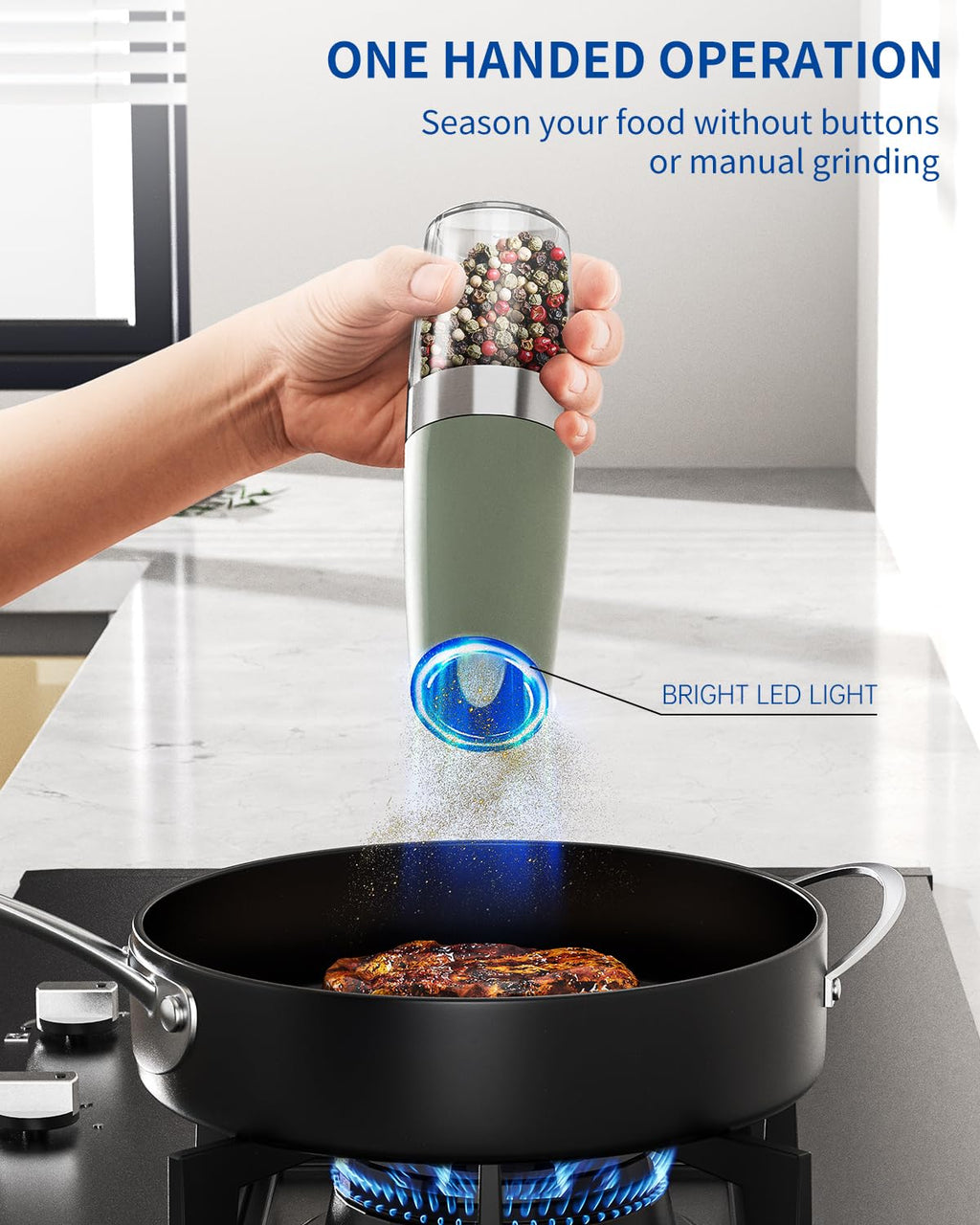 CIRCLE JOY Rechargeable Salt and Pepper Grinder Set Gravity Electric Salt and Pepper Grinder Set, LED Light, Adjustable Coarseness, for Home Kitchen BBQ, Black & White