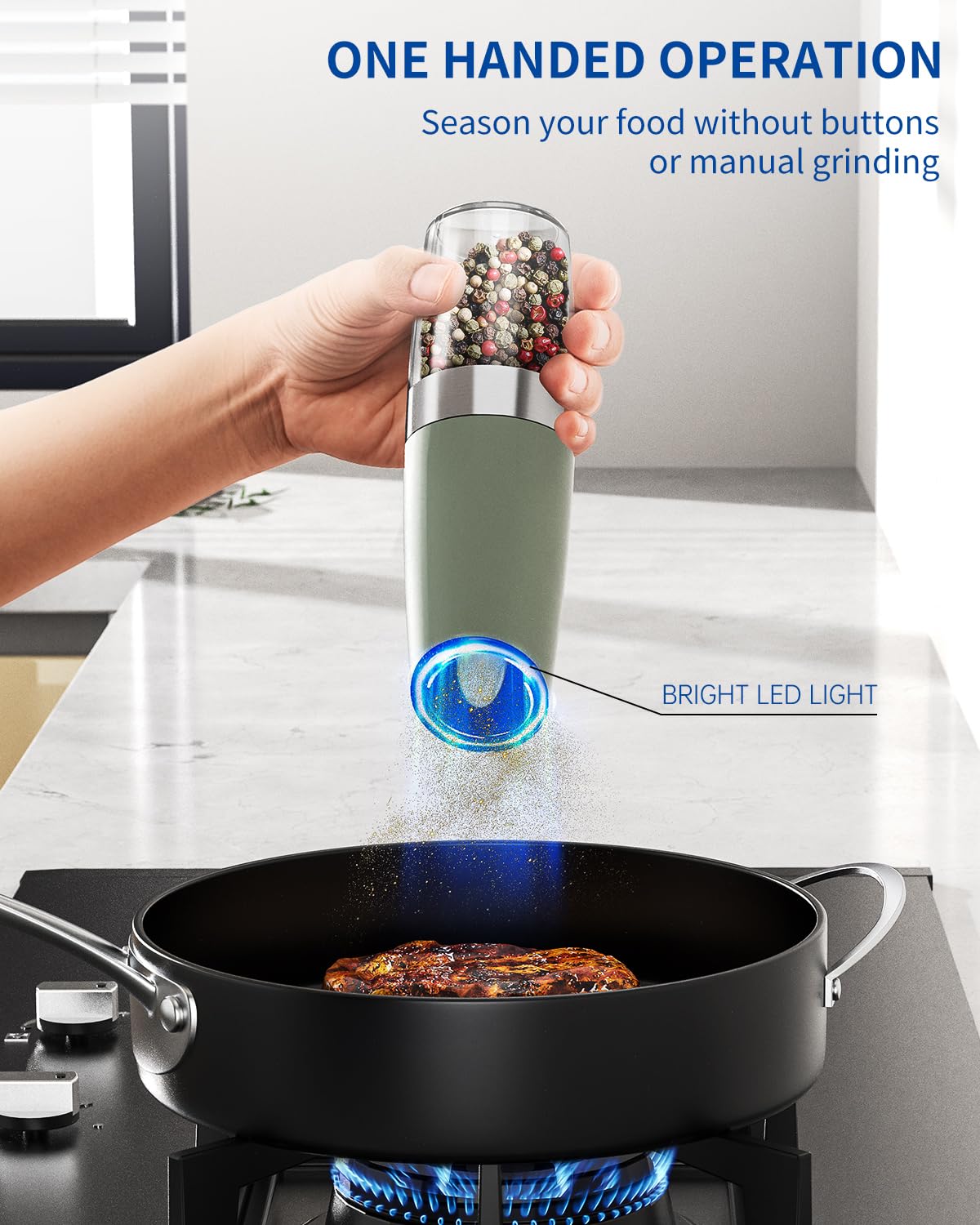 CIRCLE JOY Rechargeable Salt and Pepper Grinder Set Gravity Electric Salt and Pepper Grinder Set, LED Light, Adjustable Coarseness, for Home Kitchen BBQ, Black & White