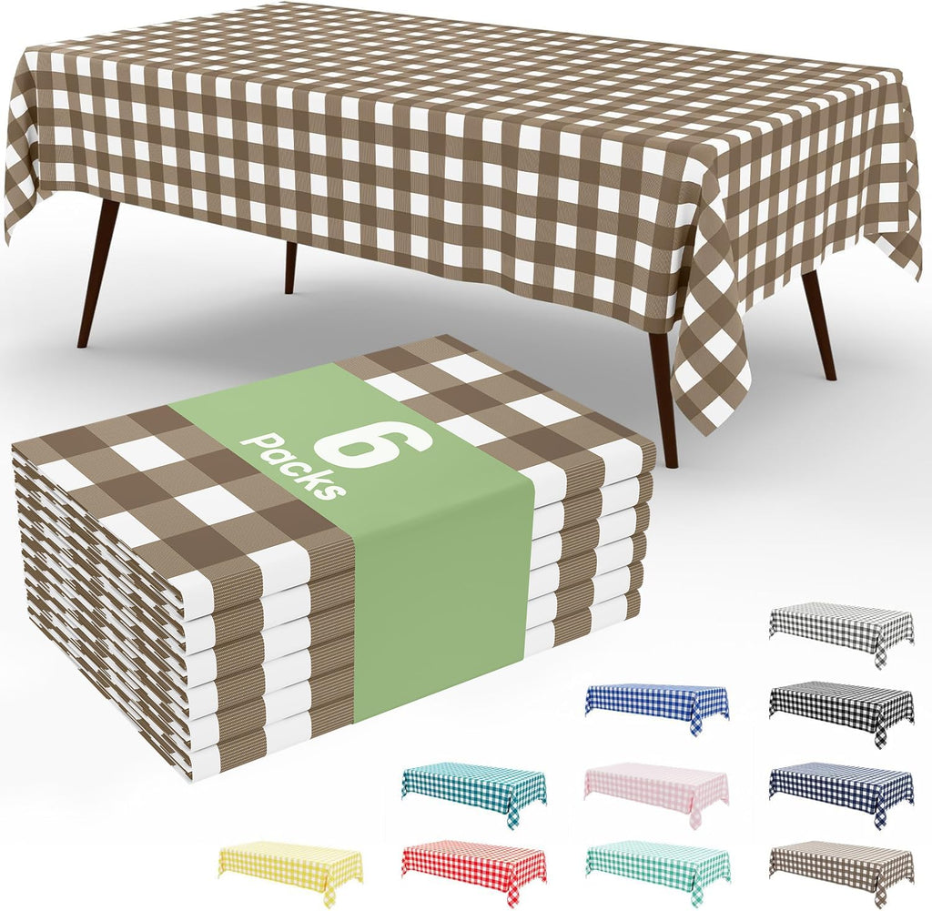 Smiry 3 Pack Red Gingham Disposable Tablecloths - 54" x 108" Heavy Duty Plastic Table Cloth, Waterproof Buffalo Plaid Table Covers for Picnic, Banquets, Outdoor Parties