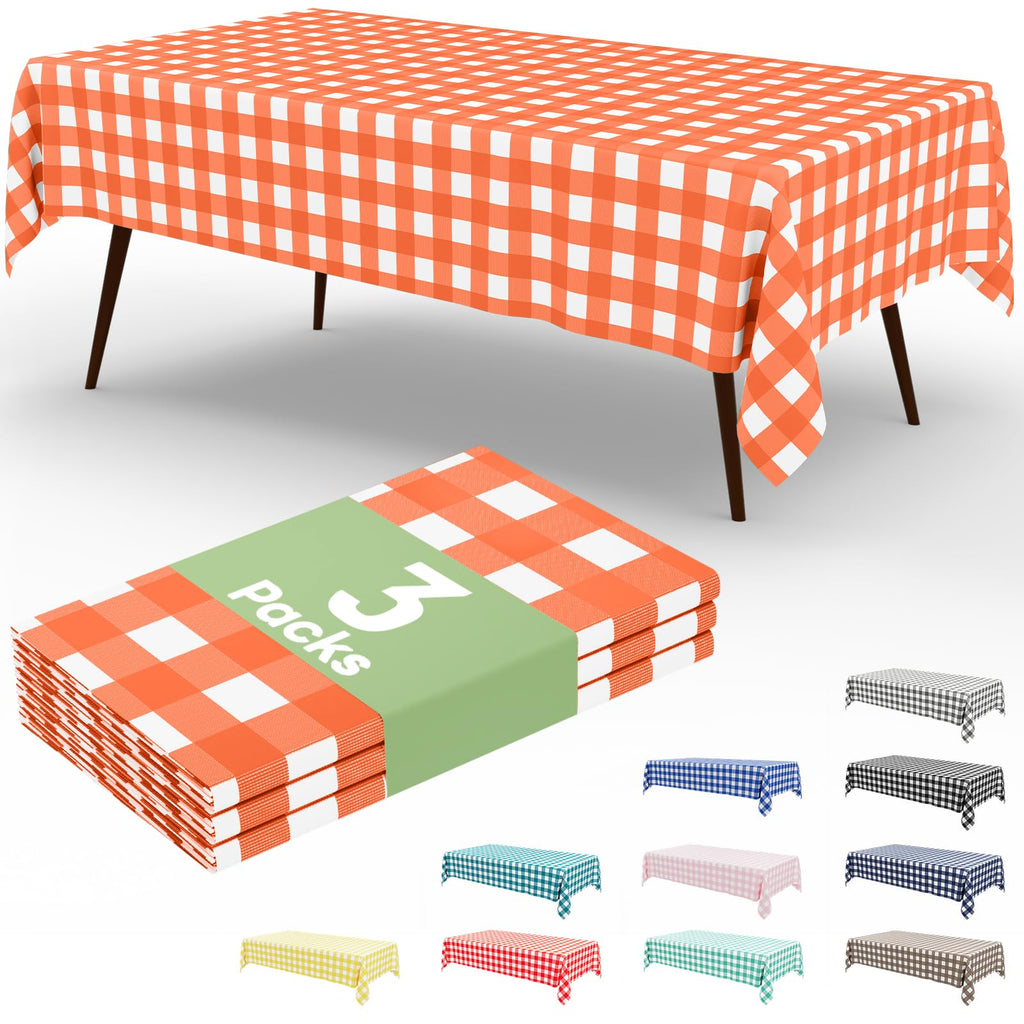 Smiry 3 Pack Red Gingham Disposable Tablecloths - 54" x 108" Heavy Duty Plastic Table Cloth, Waterproof Buffalo Plaid Table Covers for Picnic, Banquets, Outdoor Parties