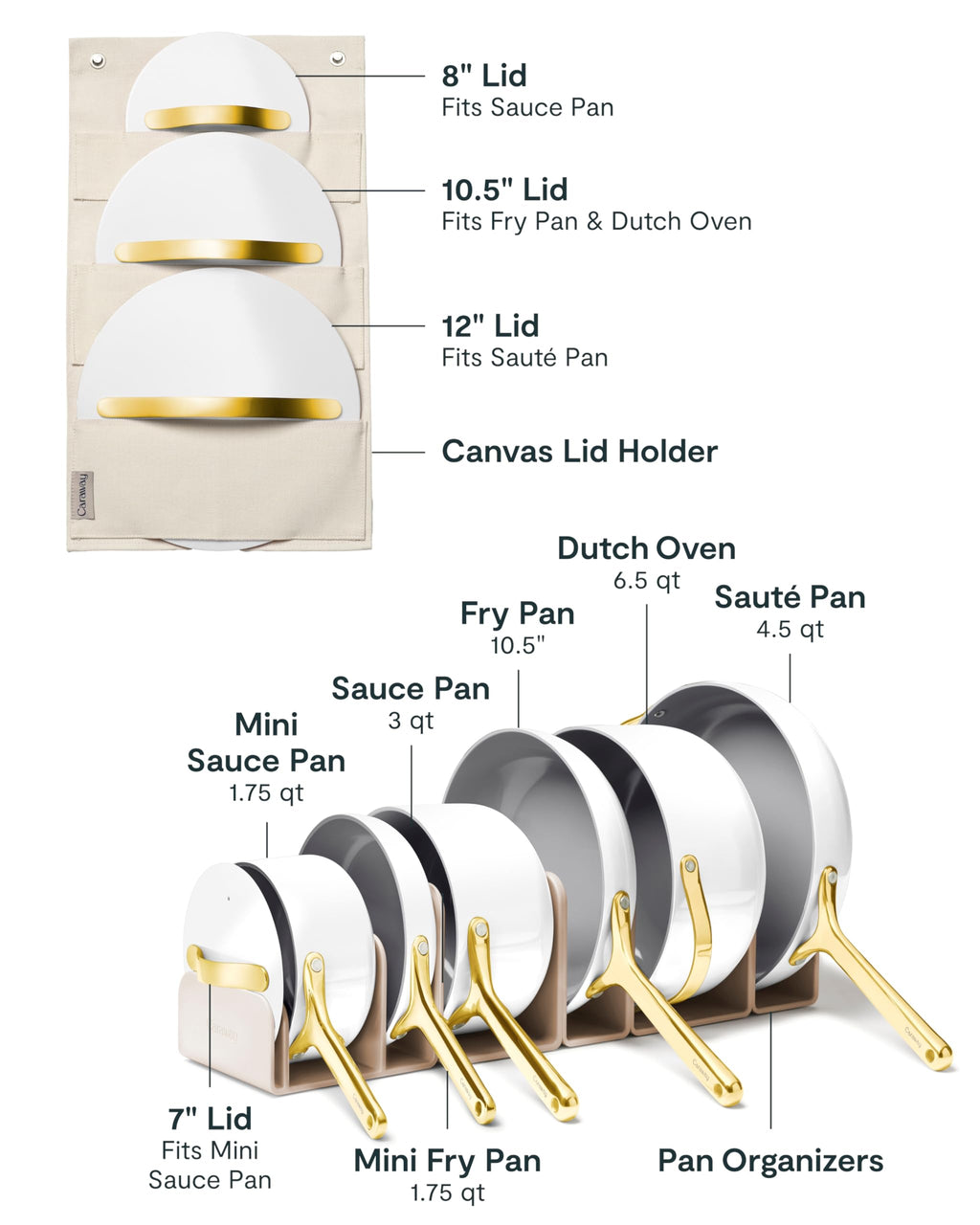 Caraway Non-stick Ceramic Cookware Set (12 Piece) Pots, Pans, Lids and Kitchen Storage - PFAS & PFOA Free - Oven Safe Pan Set & Compatible with All Stovetops - Cream