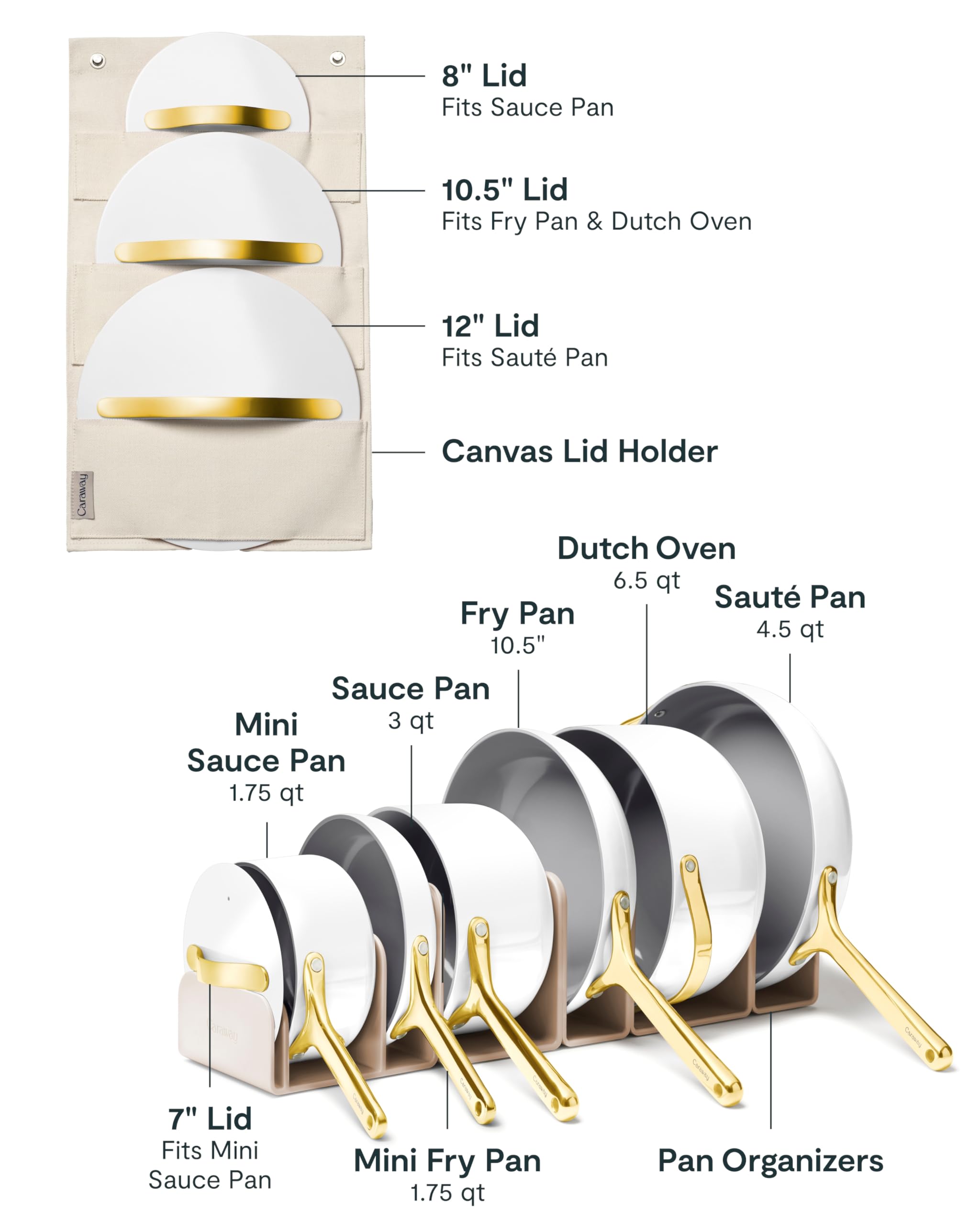 Caraway Non-stick Ceramic Cookware Set (12 Piece) Pots, Pans, Lids and Kitchen Storage - PFAS & PFOA Free - Oven Safe Pan Set & Compatible with All Stovetops - Cream