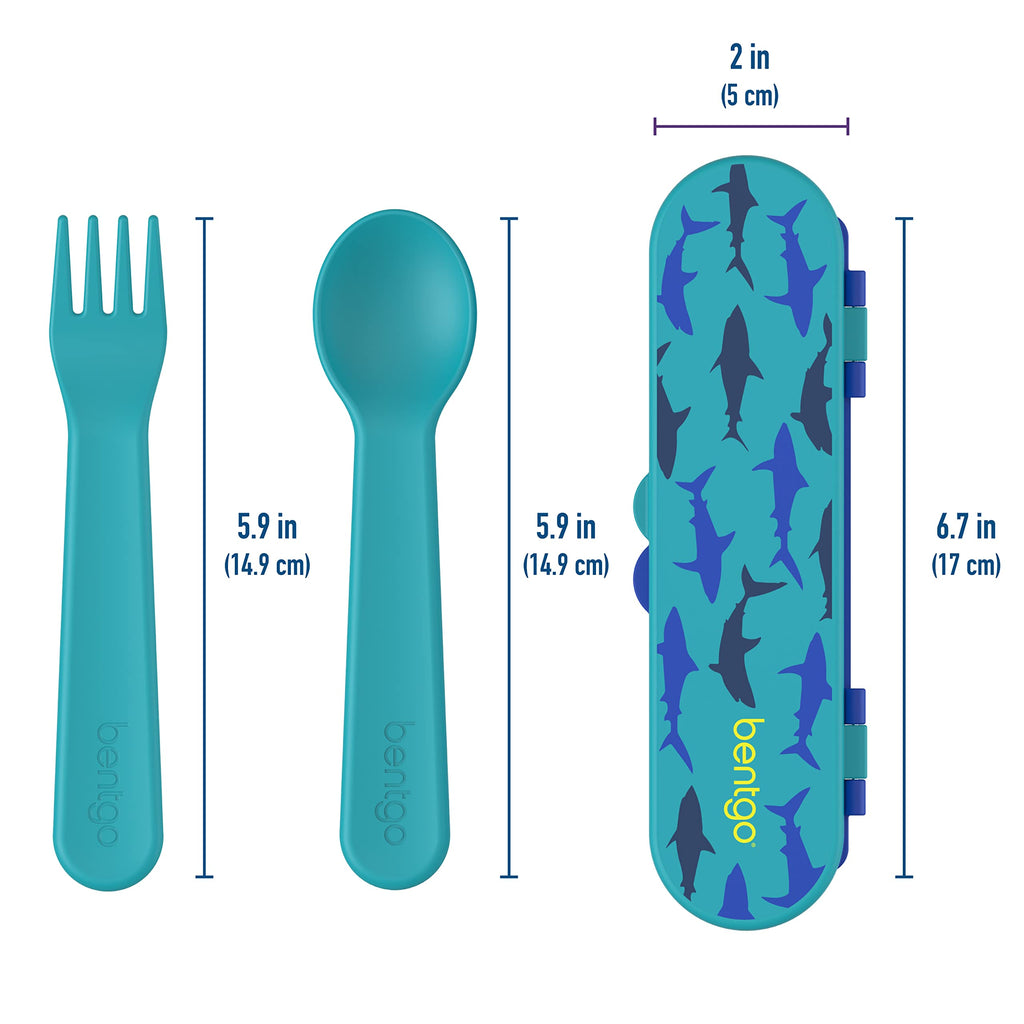 Bentgo Kids Utensil Set - Reusable Plastic Fork, Spoon & Storage Case BPA-Free Materials, Easy-Grip Handles, Dishwasher Safe Ideal for School Lunch, Travel, Outdoors (Rainbows and Butterflies)