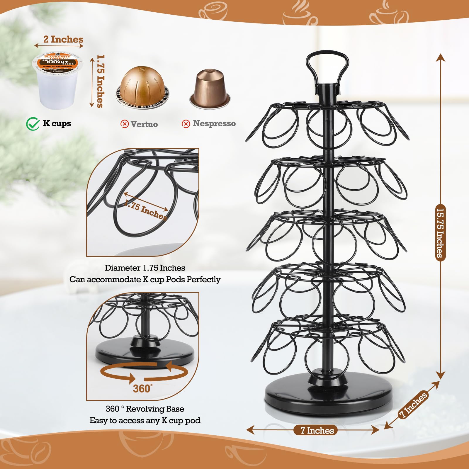 K Cup Holders,K Cup Holder, K Cups Holder,K Cup Carousel, Coffee Pods Holder Storage Organizer Stand,No Assembly Required,Black (Capacity of 40 Pods, Black)
