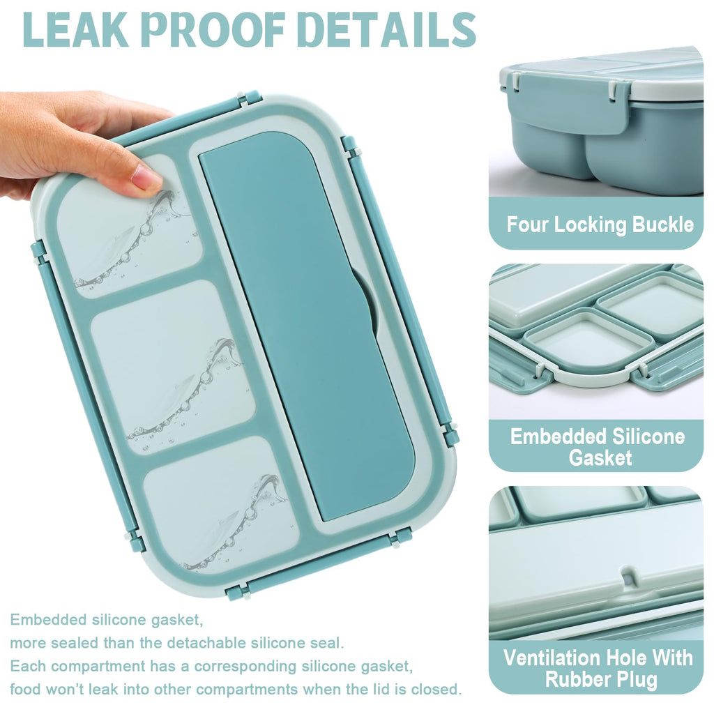 Bento Box Adult Lunch Box, Containers for Adults Men Women with 4 Compartments, Lunchable Food Container with Utensils, Sauce Jar, Muffin Liners, 40 Oz/5 Cup, Microwave & Dishwasher Safe, Brown