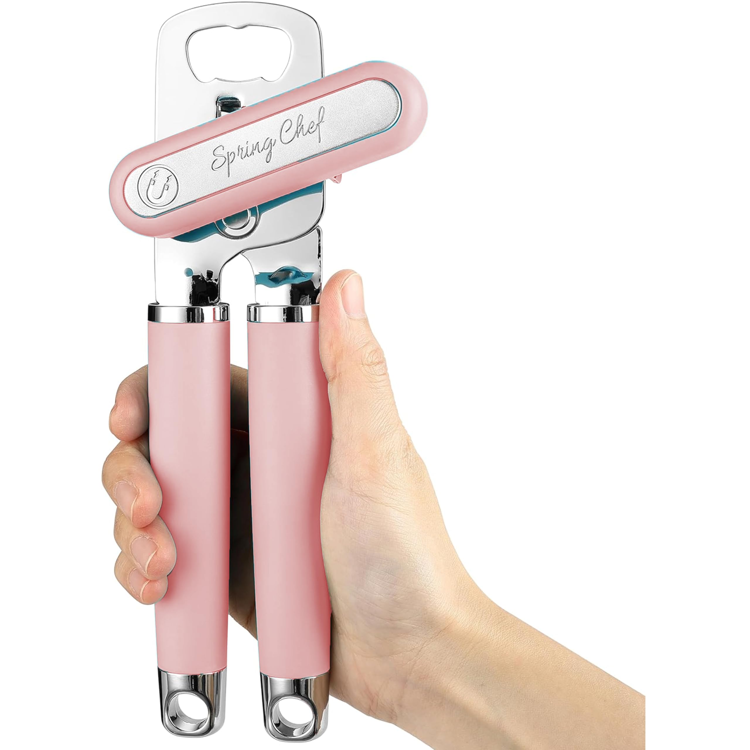 Spring Chef Stainless Steel Can Opener - Manual with Soft Grip Handles, Easy Turn, Heavy Duty Hand Can Openers for Seniors with Smooth Edge - Magnetic Lid Remover - Black