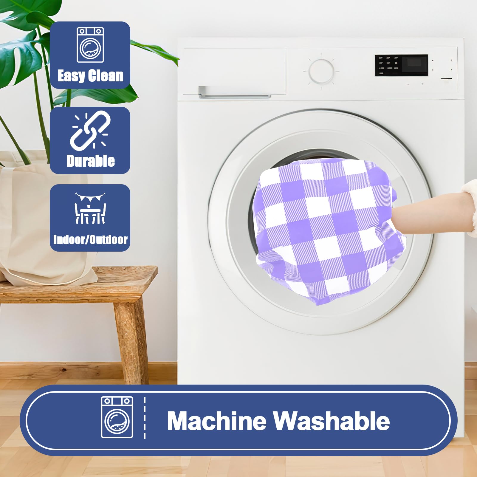 Smiry Picnic Table Cover with Bench Covers, Waterproof Elastic Fitted Tablecloths for 6 Foot Rectangle Tables, Washable Buffalo Plaid Tablecloth for Camping, Outdoor (Black & White, 30"x72")