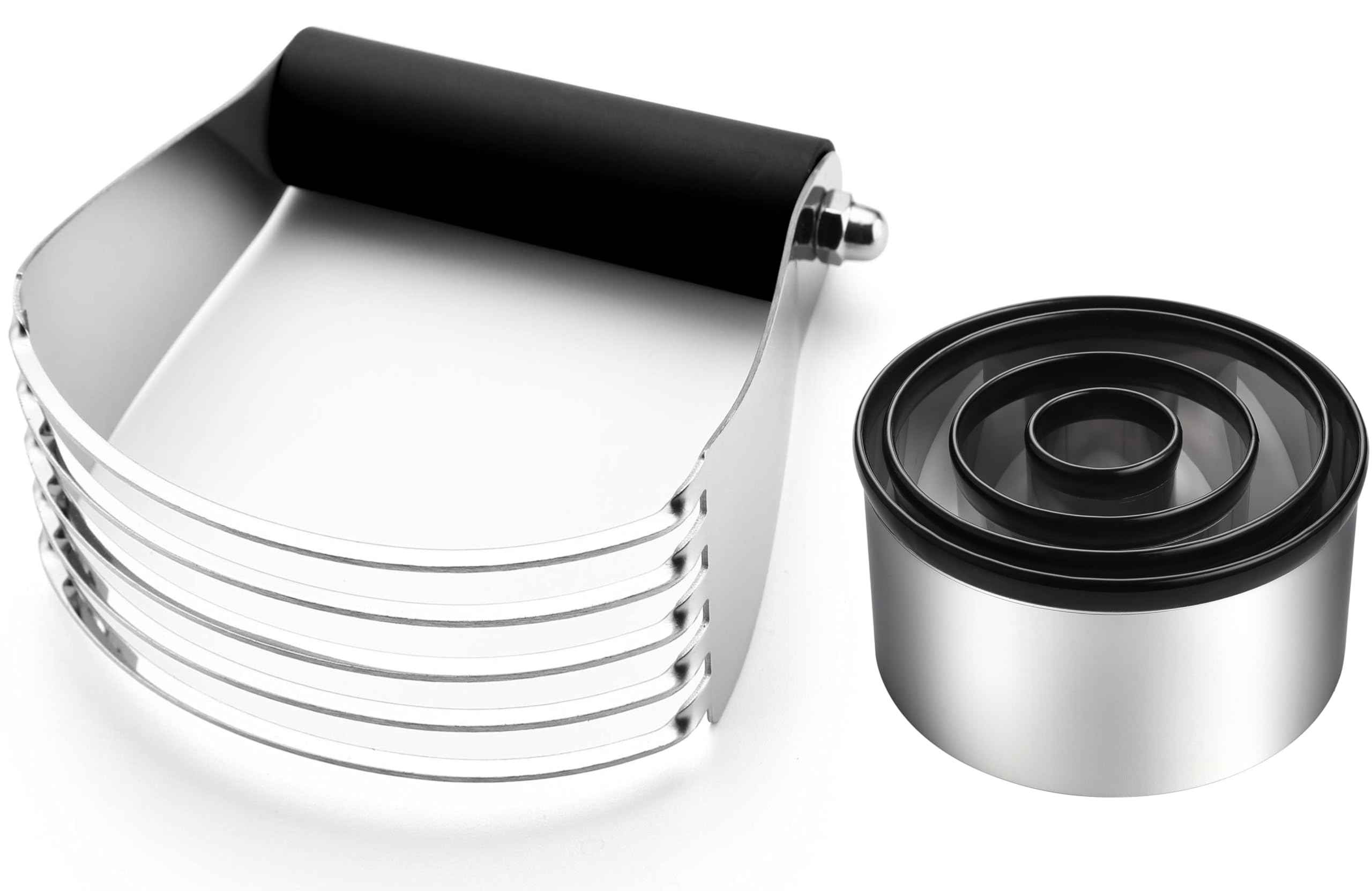 Spring Chef Dough Blender & Pastry Cutter Tool, Stainless Steel Pastry Blender & Bench Scraper for Pizza, Nut, Pie - Multipurpose Dough Cutter & Scraper Tool for Baking with Soft Grip Handles - Black