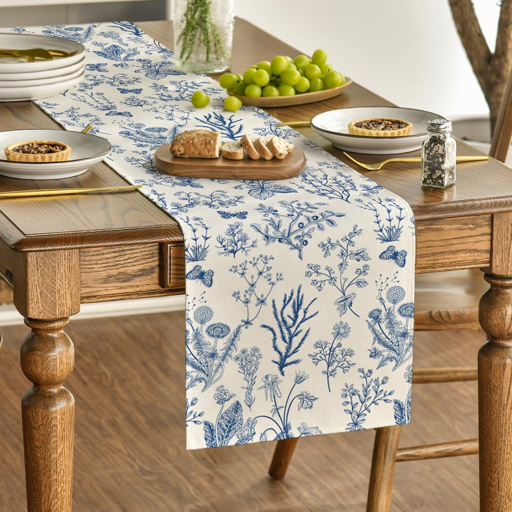 Artoid Mode Wildflowers Floral Spring Table Runner, Seasonal Summer Butterfly Kitchen Dining Table Decoration for Home Party 13x72 Inch