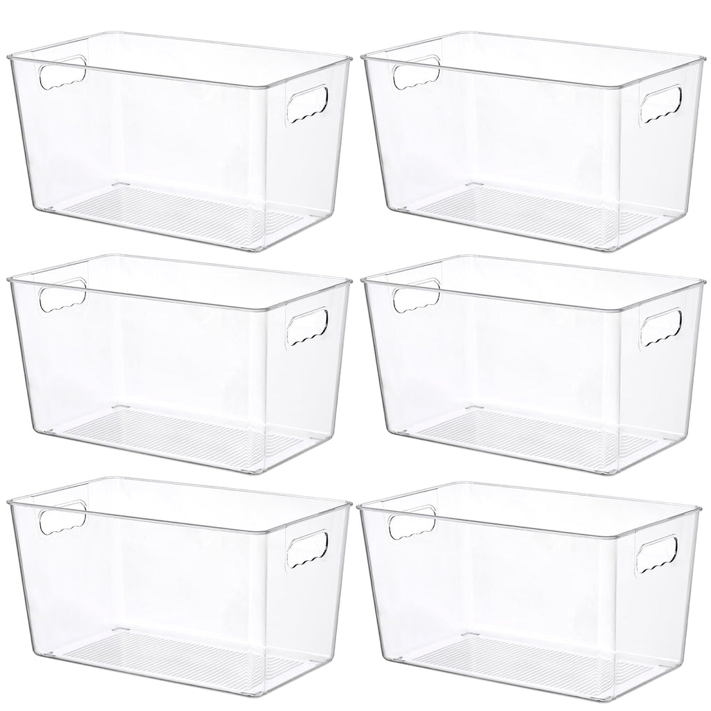 Vtopmart 6 PCS Clear Plastic Storage Bins, Pantry Organizer Containers with Handle for Refrigerator, Fridge, Cabinet, Kitchen, Countertops, Cupboard, Home Organization and Storage, XL