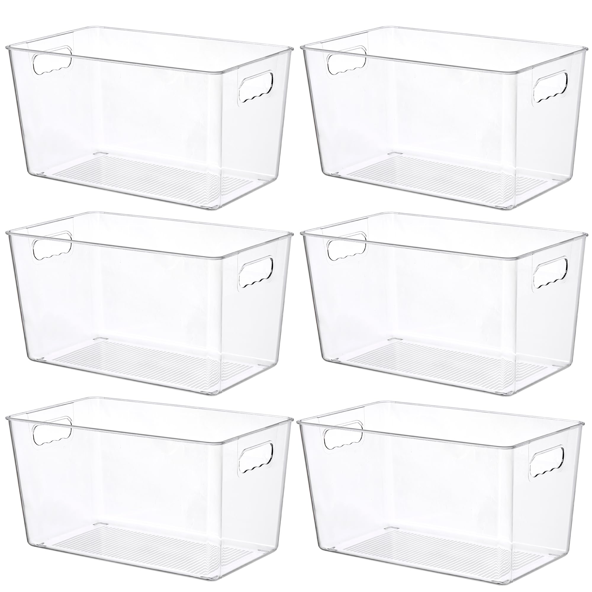 Vtopmart 6 PCS Clear Plastic Storage Bins, Pantry Organizer Containers with Handle for Refrigerator, Fridge, Cabinet, Kitchen, Countertops, Cupboard, Home Organization and Storage, XL