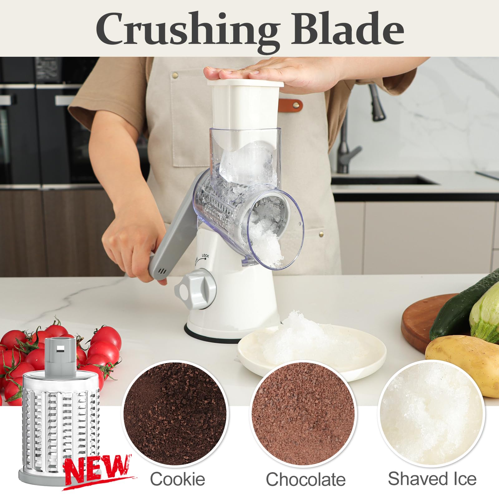 Cambom 5 in 1 Rotary Cheese Grater Hand Crank Cheese Shredder for Fresh Cheese, Vegetable, Nuts,Non-slip Suction Base, Black