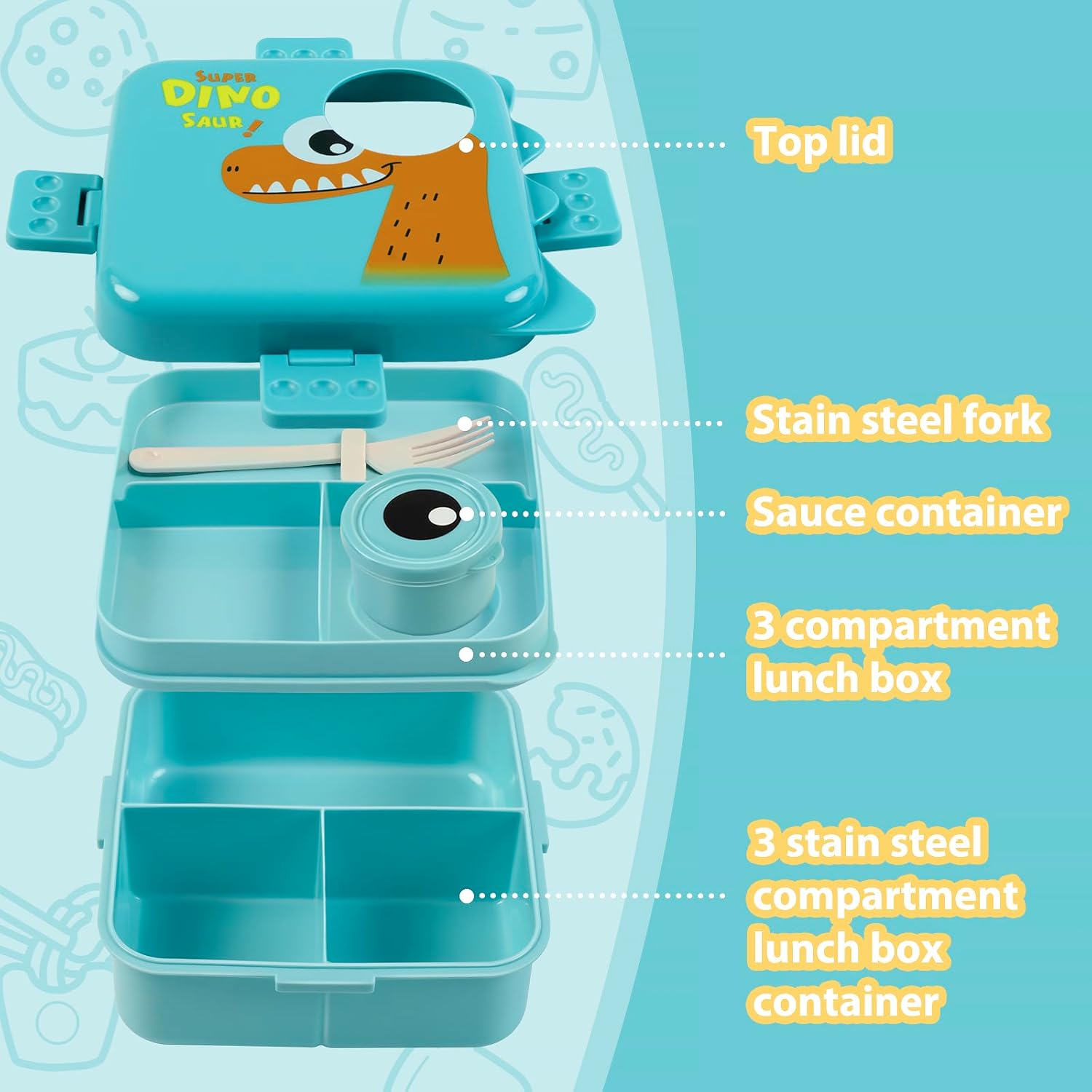 Freshmage 2 Pack Plastic Double-Layer Bento Box Container with 3 Compartments (Bule, Pink)