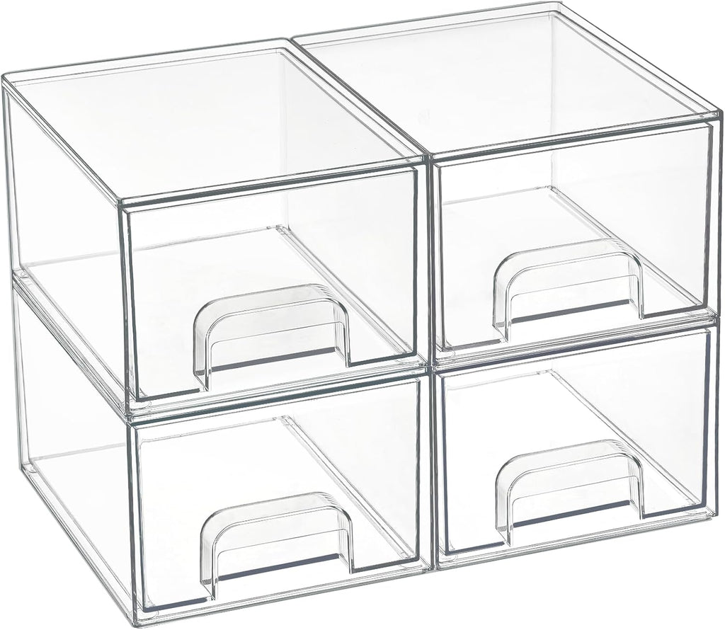 Vtopmart 4 Pack Small Clear Stackable Storage Drawers,Acrylic Bathroom Makeup Organizer,Plastic Storage Bins For Vanity, Undersink, Kitchen Cabinets, Pantry, Home Organization