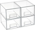 Vtopmart 4 Pack Small Clear Stackable Storage Drawers,Acrylic Bathroom Makeup Organizer,Plastic Storage Bins For Vanity, Undersink, Kitchen Cabinets, Pantry, Home Organization