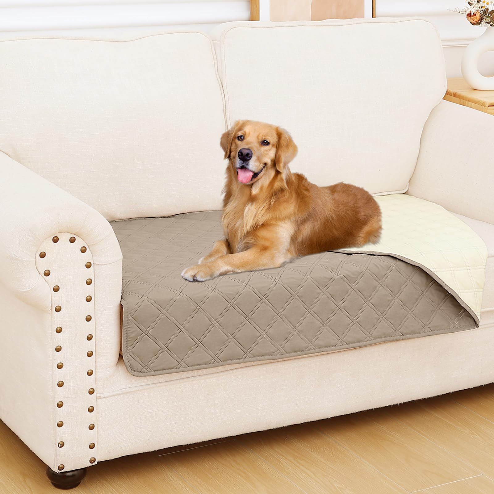 Smiry Waterproof Couch Covers for Dogs Washable, Reversible Pet Couch Covers for 3 Cushion Sofa Pet Friendly, Soft Sofa Furniture Protector for Dogs Cat Kids, Checkered (30"x70", Grey/Dark Grey)