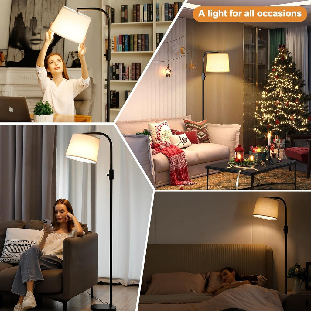 Ambimall Floor Lamps with one Beige Shade and one White Shade for Living Room Bedroom