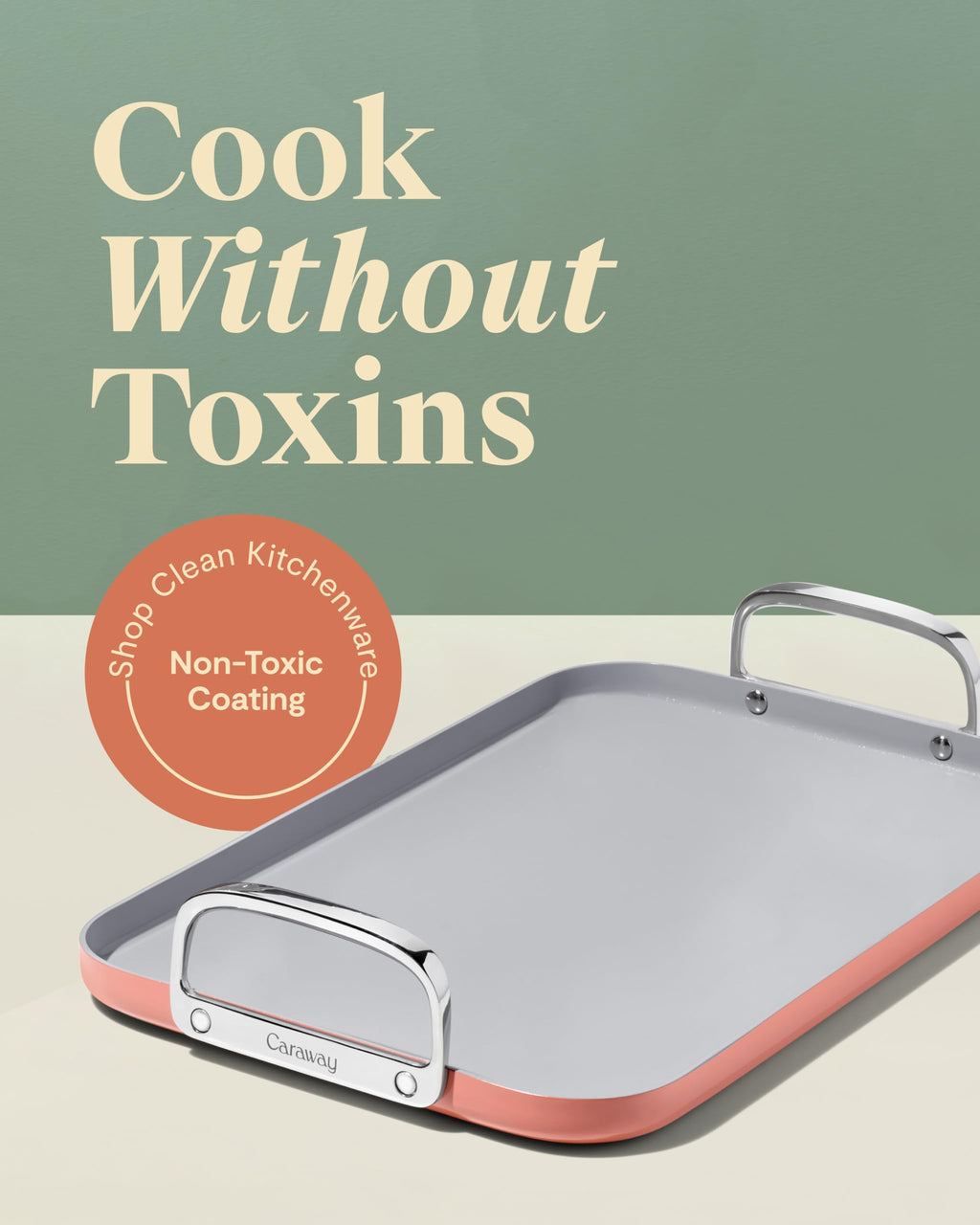 Caraway Double Burner Griddle - 19x12” Griddle Pan - Non-Stick Ceramic Coated - Non Toxic, PTFE & PFOA Free - Oven Safe & Compatible with All Stovetops - Cream
