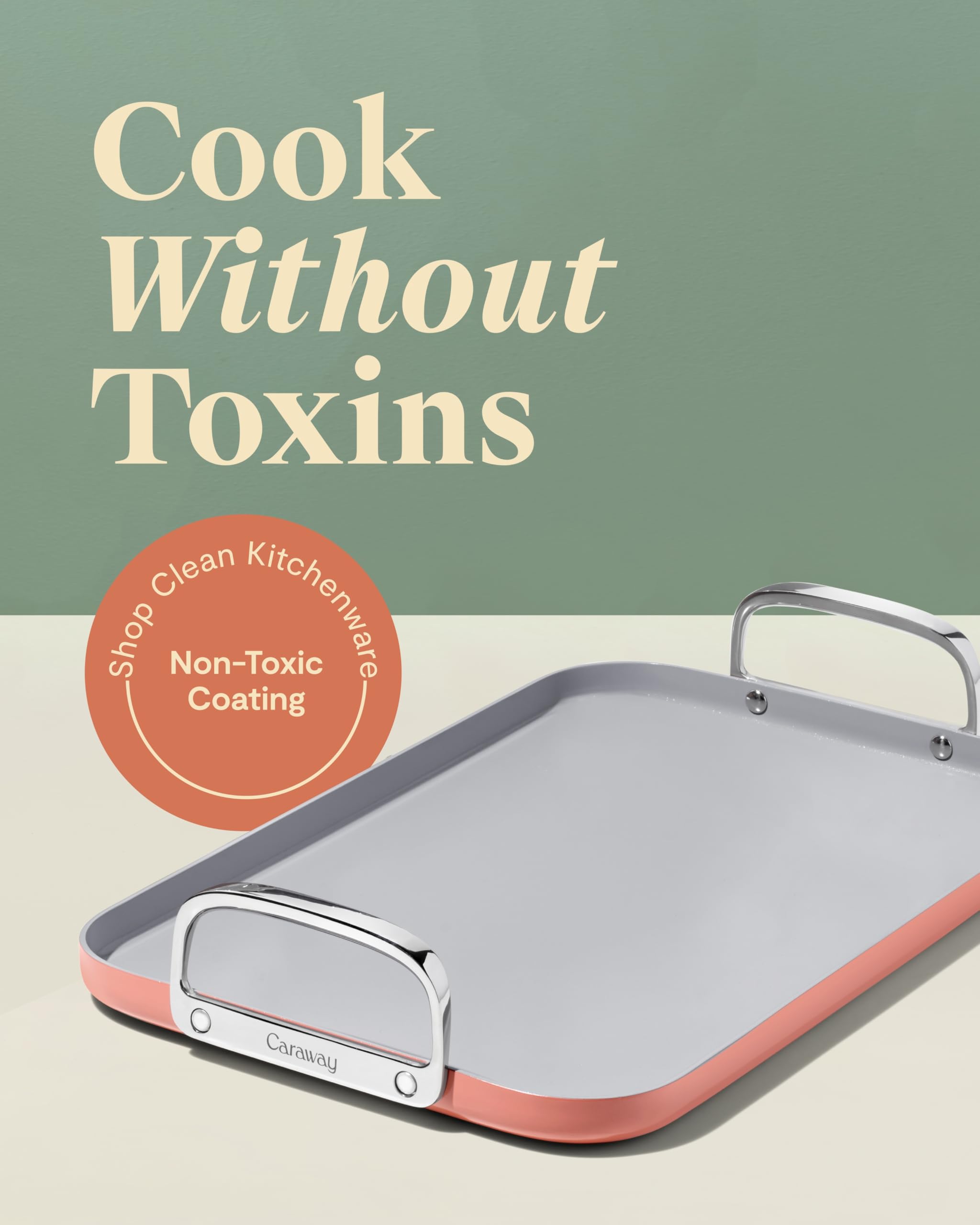 Caraway Double Burner Griddle - 19x12” Griddle Pan - Non-Stick Ceramic Coated - Non Toxic, PTFE & PFOA Free - Oven Safe & Compatible with All Stovetops - Cream
