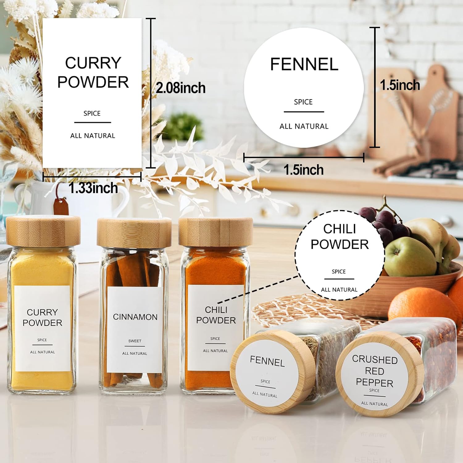AISIPRIN Glass Spice Jars with Bamboo Lids 24 pcs & 3pcs Glass Jars with Airtight Lid