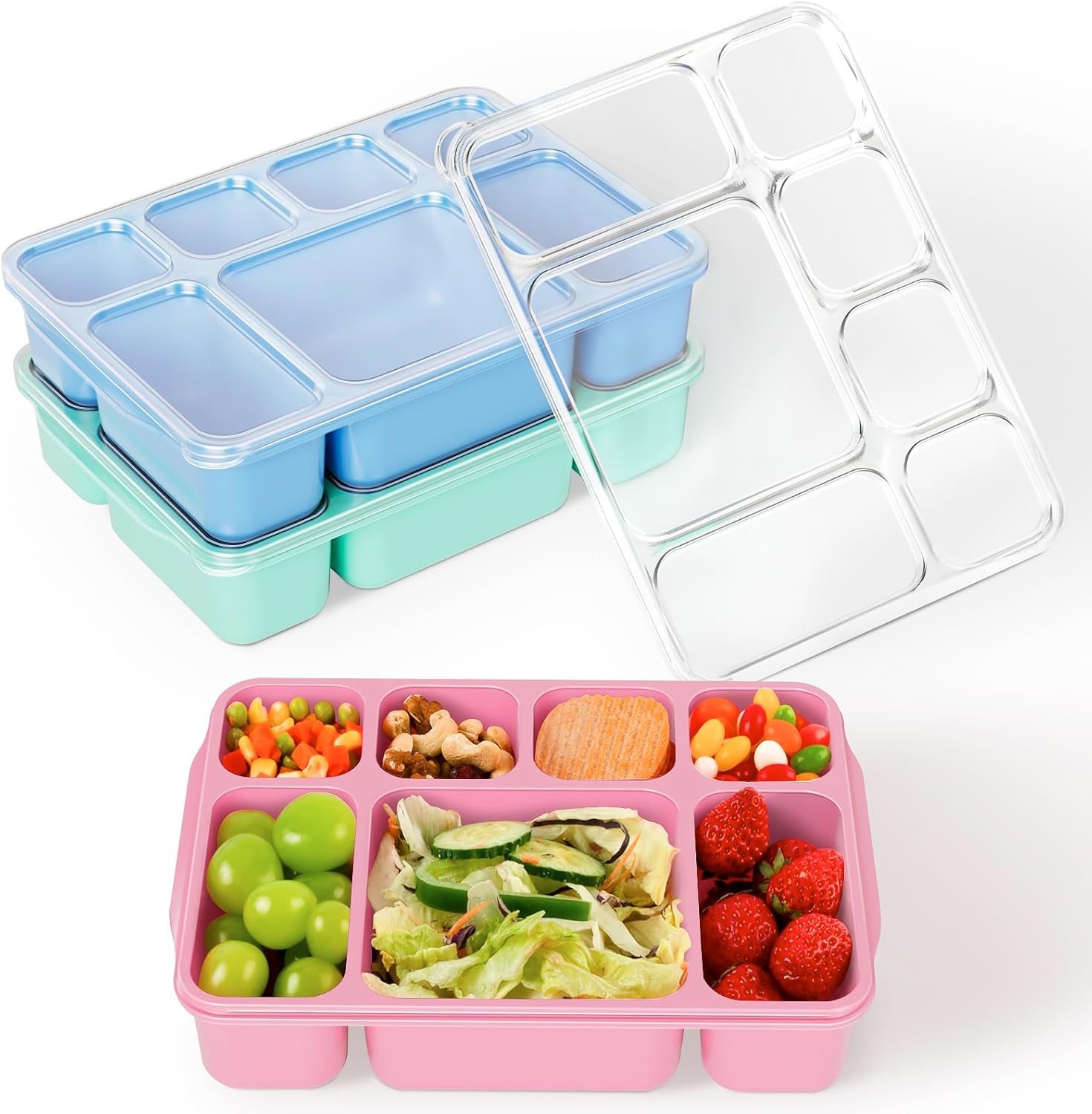 Freshmage Bento Box Lunch Box 3 Pack, 7-Compartment Meal Prep Containers with Lids, Reusable Stackable Snack Containers for Adults, BPA-Free, Microwave & Dishwasher Safe (3 Colors)