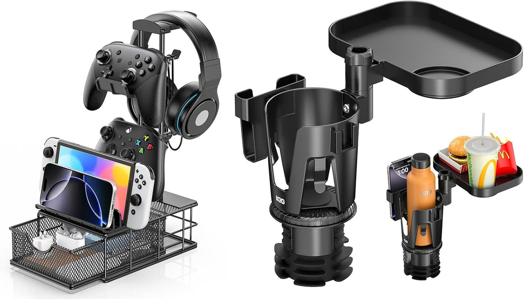 KDD Headphone Stand with Drawer & 3 in 1 Car Cup Holder Expander with Adjustable Base