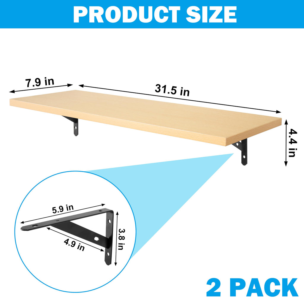 RedCall Floating Shelves for Wall,31.5 Inch Wall Mounted Shelves Set of 2,Long Board Shelves for Bedroom,Living Room, Bathroom & Kitchen Storage with Metal Brackets (Black)