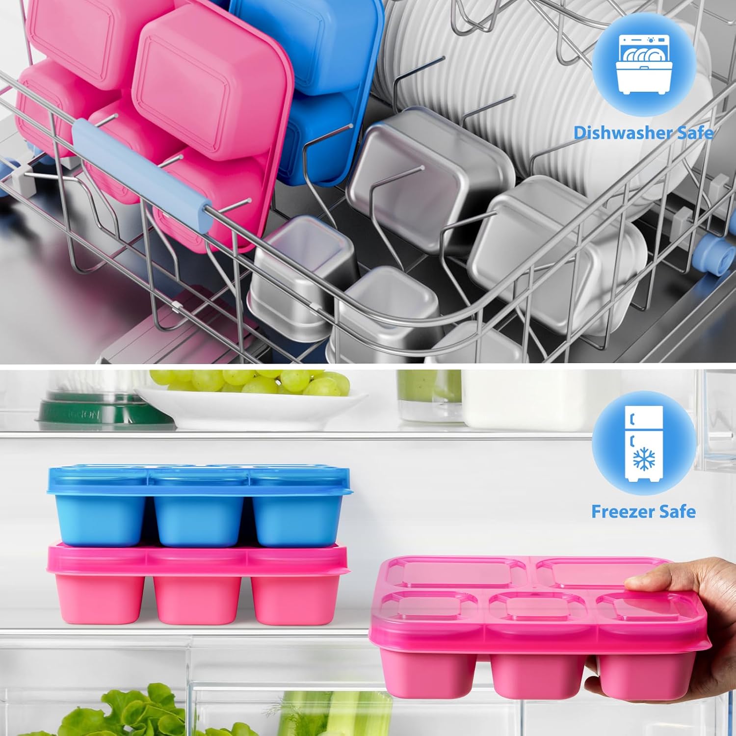 Freshmage 8 Compartment Stainless Steel Snack Containers and 2 Pack Reusable Food Storage Snackle