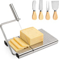 RedCall Cheese Slicer with 4 Piece Cheese Knives Set, Stainless Steel Cheese Cutter with Measuring Grids,Tightness Adjustable Wire Cheese Slicer for Block Cheese, with 5 Extra Wires