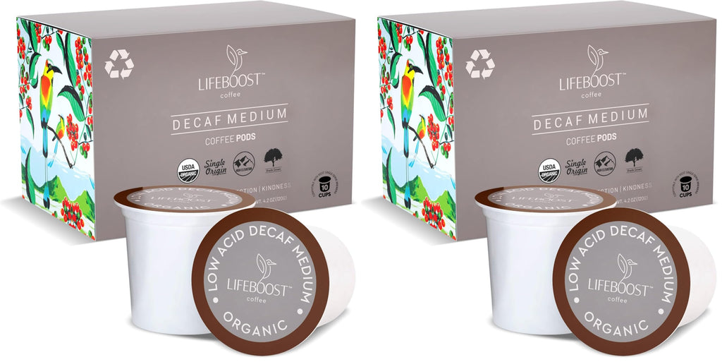 Lifeboost Medium Roast Low Acid Coffee K Cups - Single Origin Mold Free Non-GMO Organic Coffee Pods - Compatible with Keurig & Keurig 2 Machines - 10 Count