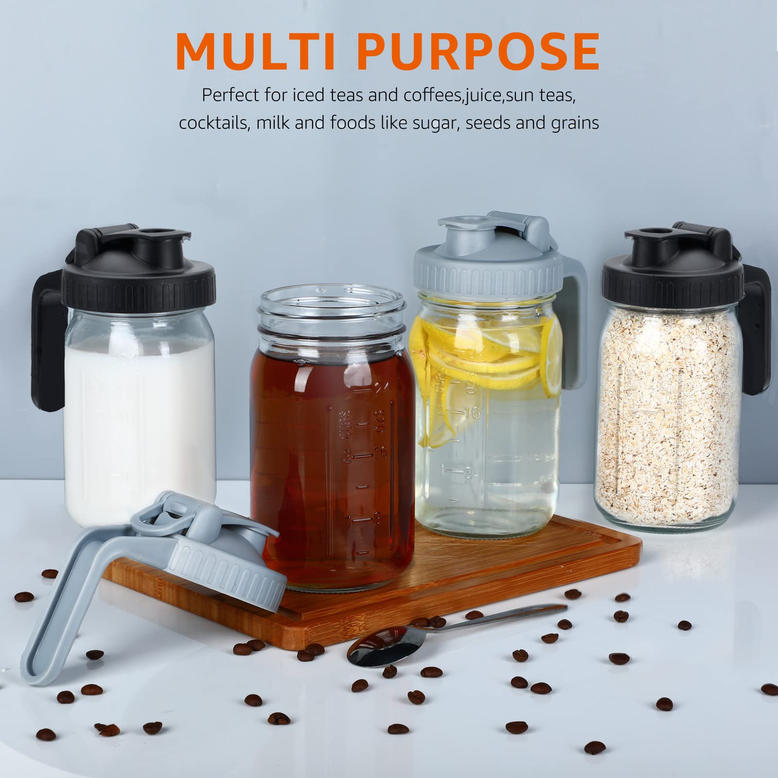 Cold Brew Mason Coffee Maker - 64oz Iced Coffee Pitcher with Stainless Steel Mixing Spoon & Super Dense Filter 3 Steps Finish Cold Brew Coffee, Classic BPA Free Sturdy Mason jar Pitcher Easy to Clean